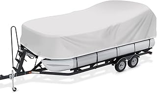 GOTRUTH Pontoon Boat Cover, Waterproof 800D PU Oxford Trailerable Pontoon Cover with Storage Bag, 19-21FT Canvas Boat Cover for Pontoon with Adjustable 16 Tie Down Straps, Beam Width Up to 96", Gray