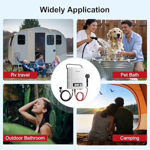 Propane Tankless Water Heater, 5L 1.32 GPM Outdoor Portable Gas Instant Hot Water Heater with Digital Display Overheating Protection, for Camping Barn Cabin RV White