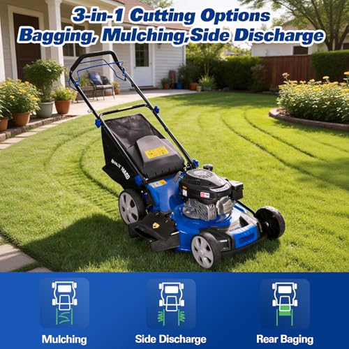 Image of BILT HARD 22 Inch Self Propelled Gas Lawn Mower, 170cc 4-Cycle OHV Engine, 3-in-1 Functions (Bagging, Mulching and Side Discharge) with 7-Positions Adjustable Cutting Height, Easy Start