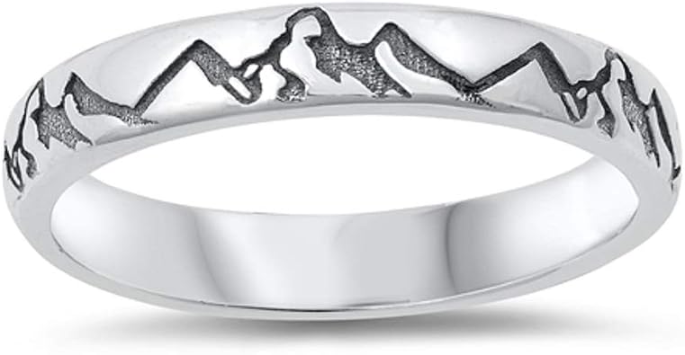 925 Sterling Silver Oxidized Mountains Classic Eternity Band Ring