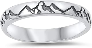 925 Sterling Silver Oxidized Mountains Classic Eternity Band Ring