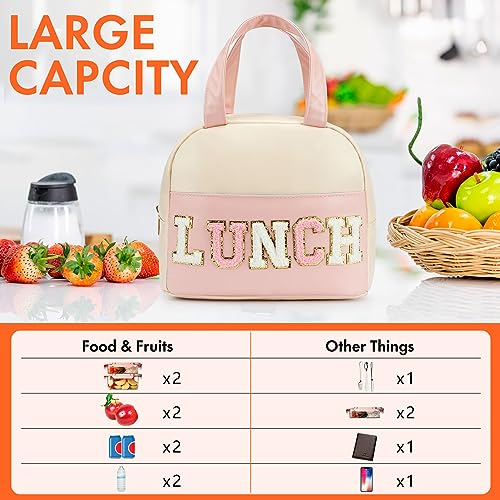 Dirgee Lunch Bag For Women Insulated Lunch Bag For Men Pu Leather Small Lunch Bag For Office Work Lunch Bag With Chenille Letters Leakproof Freezable Cooler Bag Reusable Portable Lunch Box  thumb #2