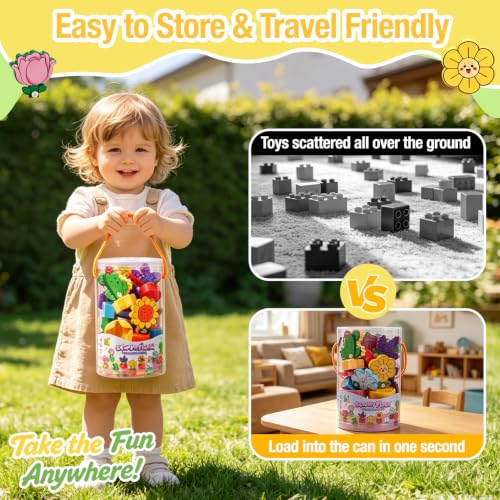 Image of TSYAN Montessori STEM Toys Gift for Toddlers, Bloomy Flora Shape Color Number Sorting Matching Game, Educational Fine Motor Skills Learning Flower Blocks with Storage Tube for Boys Girls 2-4 Year Old