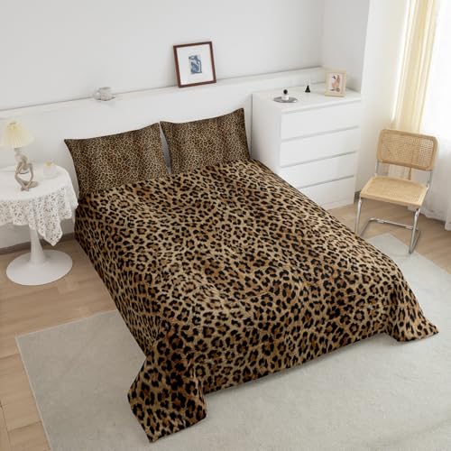 Image of Feelyou Leopard Bedding Set Queen Size, Cheetah Print Comforter for Kids Boys Girls Animal Comforter Set Safari Duvet Insert with 1 Pillow Case