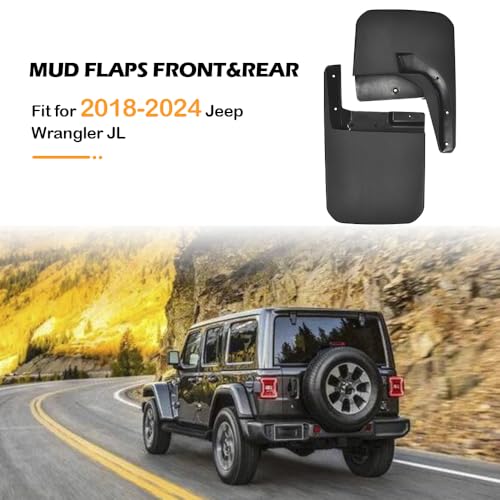 Image of JSCARLIFE Mud Flaps for 2018-2024 J-eep Wrangler JL | No-Drill Splash Guards | Front & Rear Set | Black PP Plastic | Protects Against Mud, Rocks & Road Debris