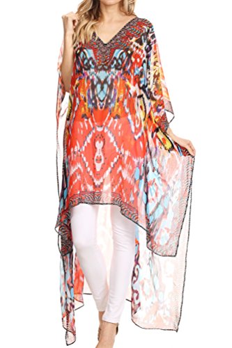 Caftan Sakkas P23 coupe ample boxy top et imprimé dynamique coloré Orange Multi