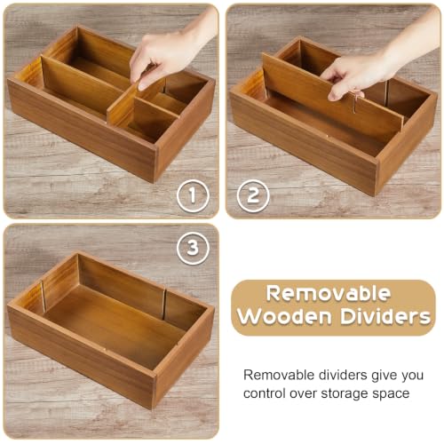 Image of ALELION Acacia Wood Coffee Station Organizer - Wooden Coffee Bar Accessories Organizer with Removable Dividers for Pods Condiment Syrup Tea Cups Stirrers - for Farmhouse Coutertop Decor