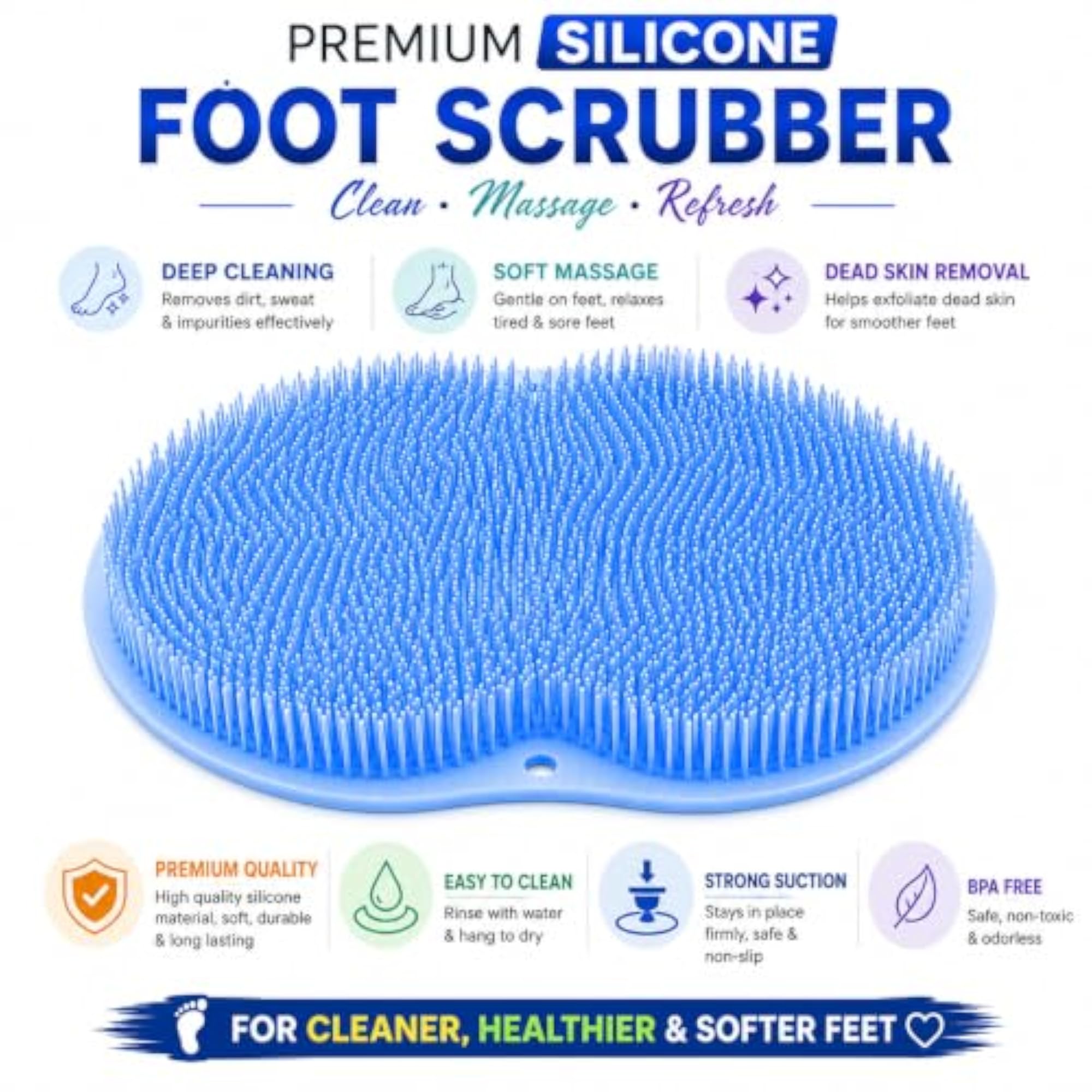 Shower Foot Scrubber Mat with Suction Cups, Silicone Cleaning Brush