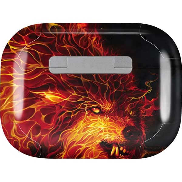 Skinit Decal Audio Skin Compatible with Apple AirPods Pro (2rd Gen, 2022) - Tate and Co. Fire Stalker Wolf Design