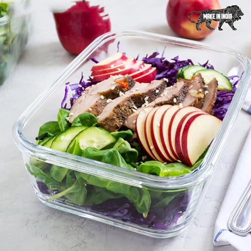 Image of Cutting EDGE 1520ml Rectangular Borosilicate Glass Food Container(Set of 1) | Lunch box, food storage, meal prep, refrigerator use, microwave safe, transparent body, everyday kitchen home & office use