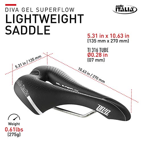 Selle Italia, Diva Gel Superflow, S, Mtb And Road Bike Saddle, 270 X 135Mm, Women, 275G #TOP6