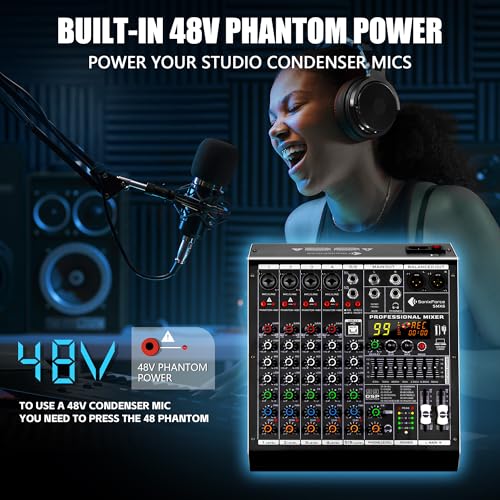 Table de mixage 6 canaux avec interface USB MP3 et alimentation Phantom 48V noire - 5