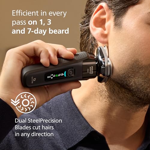 Philips Norelco Shaver i9000, Wet & Dry Electric Shaver, Ink Black, SenseIQ Technology, Triple Lift & Cut System, 360 Rotating Dual SteelPrecision Precision Blades, Nose Trimmer, Model X9000/90 - Image 6