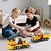 2Pcs Large-Size Construction Engineering Truck Toy Set,Lifting Arm Crane & Lifting Transport Truck Construction Toys,for 3 4 5 6 7 Year old Boys Kids Toddlers Birthday Christmas Gift