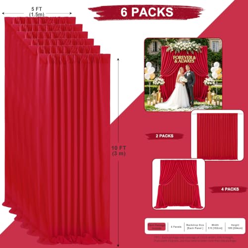 Image of Red Backdrop Curtains 30ft x 10ft: Polyester Photography Backdrop Drapes - Wedding Party Christmas Backdrop Decorations