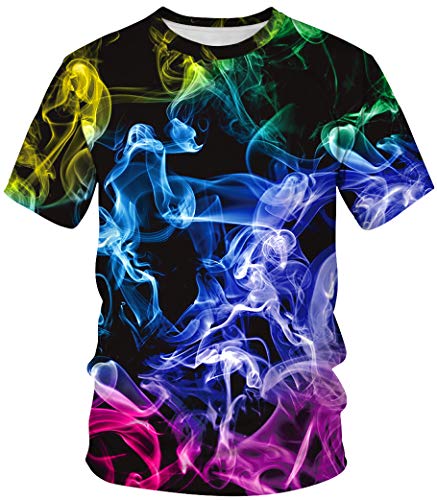 Ocean Plus Unisex Casual 3D Printing Sport Short Sleeve T-Shirts Partner Look Carnival Streetwear Shirt Tees (M (Reference Height: 160-165 cm), Colorful Smoke)