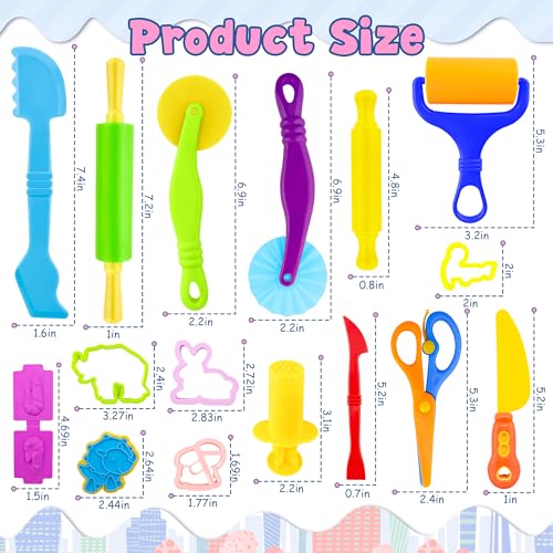iShyan Dough Tool Kit,56 Pcs Basic Dough Play Tools Includes Cutters, Roller, Rolling Pins, Safety Scissors, Plastic Knife,Easter Animal Cutters by iShyan - Image 2