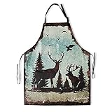 Elk Deer Forest Silhouette Apron - with Adjustable Neck & Hidden Centre Pocket - Brown Fawn Blue Sky...