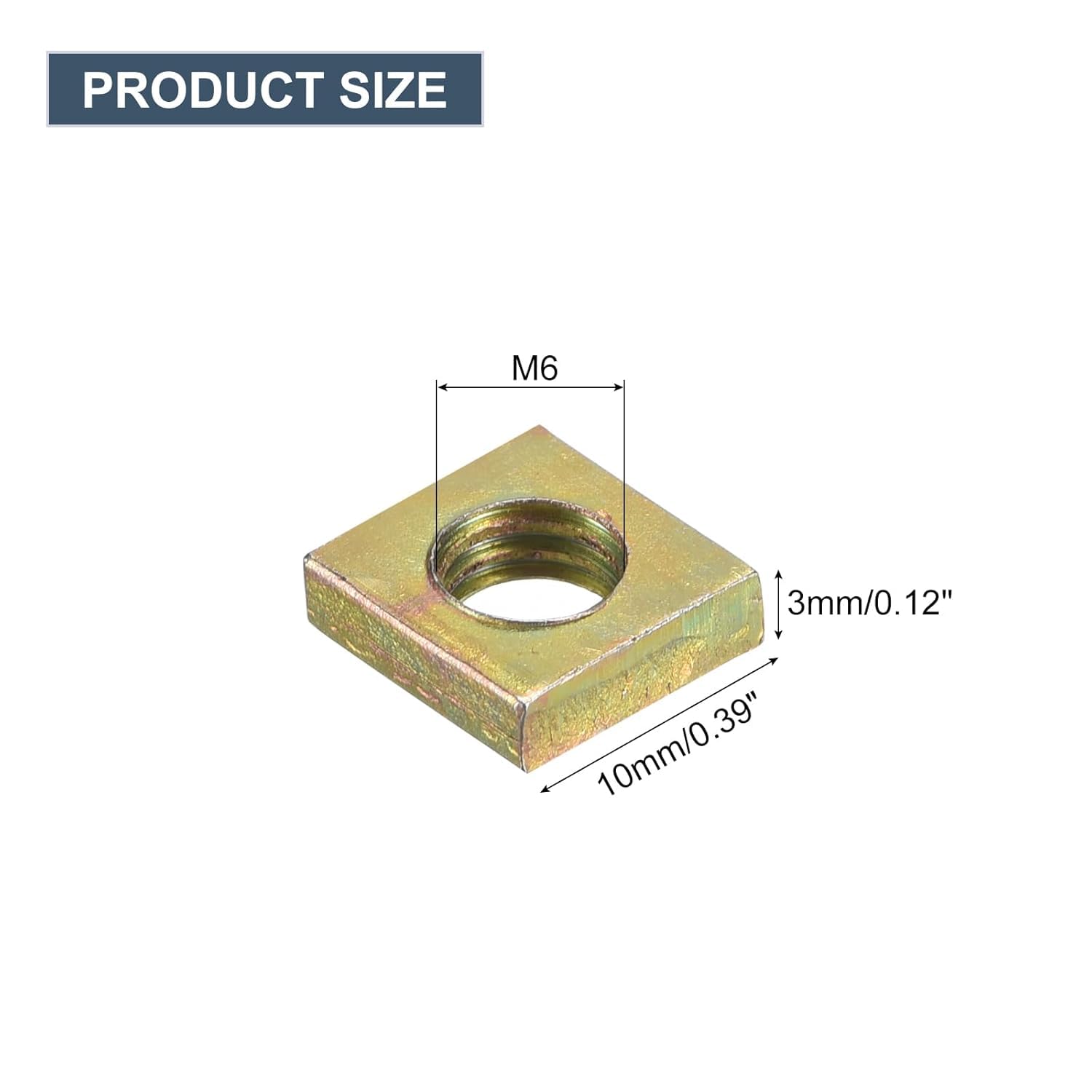 M6-1x3.2 Square Nuts, Carbon Steel Zinc Plated Coarse Thread Square Nuts Fasteners for Home Repairs and Professional Engineering (15)