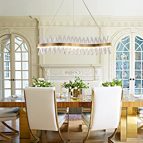 Image of 40 inchGold Linear Crystal Chandelier Modern LED Ceiling Pendant Light Fixture