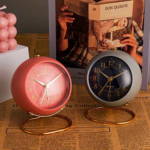 Metal Desk Alarm Clock, Rjuwurv Retro Bedroom Table Vintage Analog Alarm Clock, Silent Non-Ticking Gold Alarm Clock, Bedside Décor(Sinor Gray) #TOP3