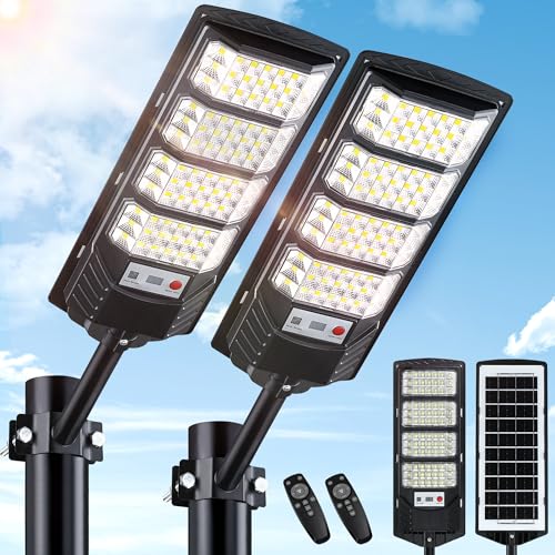 Yusist 2 Pack Solar Street Lights Outdoor Waterproof,6500K LED Motion Sensor Lights,Dusk to Dawn...