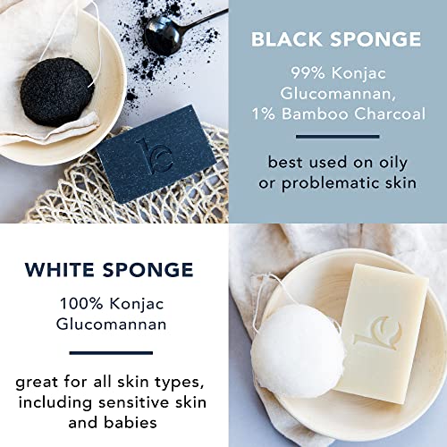 Konjac Sponge - 4 Pack Of Natural Facial Sponges For Gentle Cleansing And Face Exfoliating Loofah For Use With Wash, Cleanser Or Oil To Clean Skin (2 White Natural, 2 Black Charcoal) #TOP2