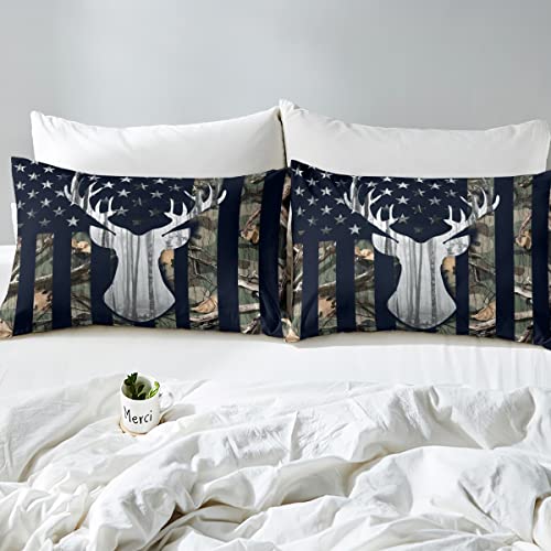 Castle Fairy LWHS1103CDX-TWIN Camo American Flag Duvet Cover Twin Size, Grey Deer And Trees Silhouette Natural Style Comforter Cover With 1 Pillow Sham, 2Pcs Usa Flag Green Camouflage Bedding Sets thumb #4