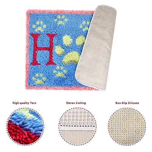 Image of clubevy Latch Hook Rug Kits, Kids Adults Carpet Embroidery Set Beginners Cross Stitch DIY Crochet Needlework Crafts Kits with Yarn, Crochet Hook and Gift Box, Home Blue Pattern Printed, 24x16 inches