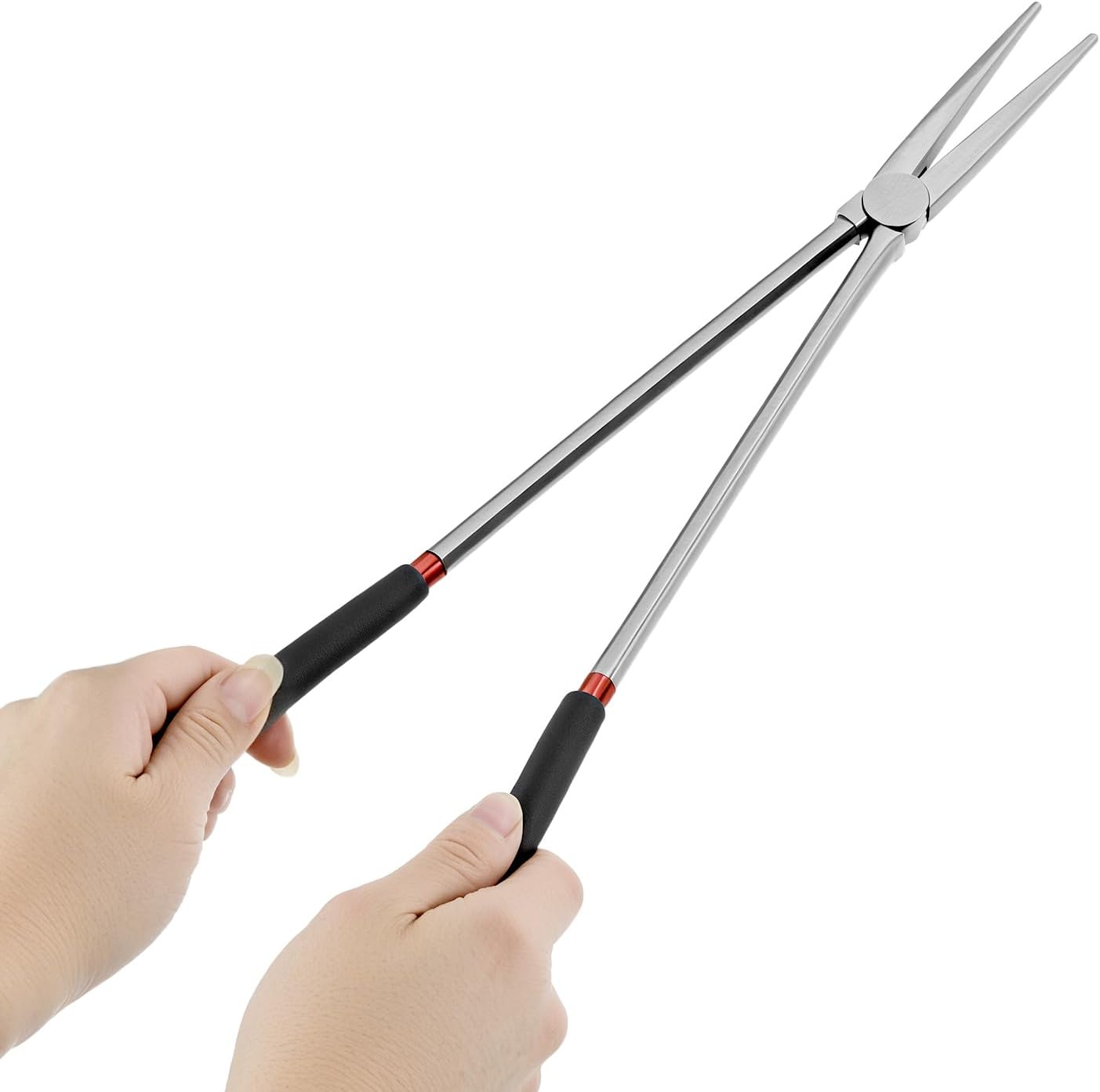 QWORK Straight Long Needle Nose Pliers, 16 Inch Long Reach Needle Nose Pliers, Straight & Bent Jaw Plier Set with Non-Slip Handles for Narrow Spaces & Precision Work
