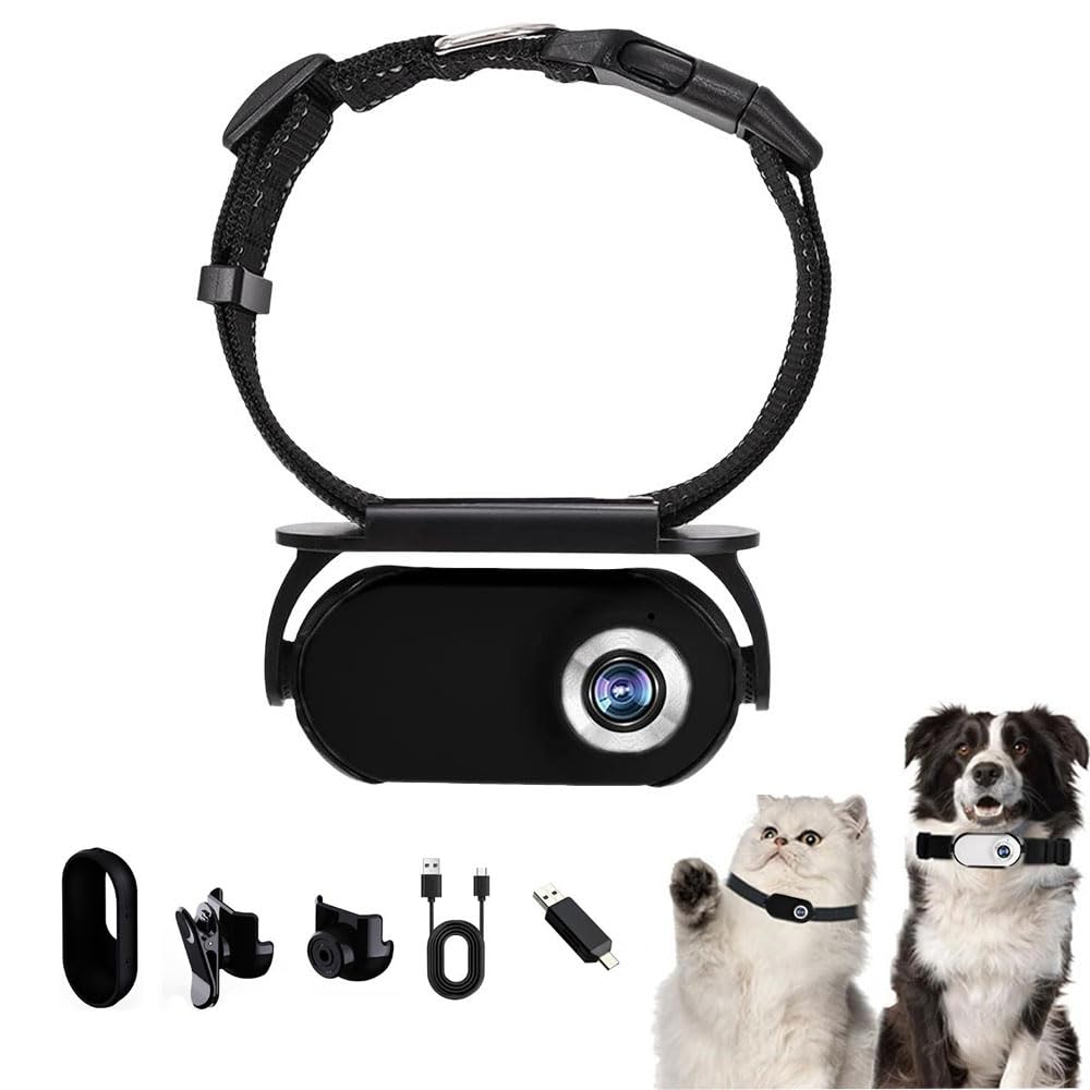 KWJNH Cámara de collar de gato para mascotas, cámaras y monitores inalámbricos HD1080P, mini cámara portátil estable de acción deportiva con registros de video para cámara de collar de perro, cámara