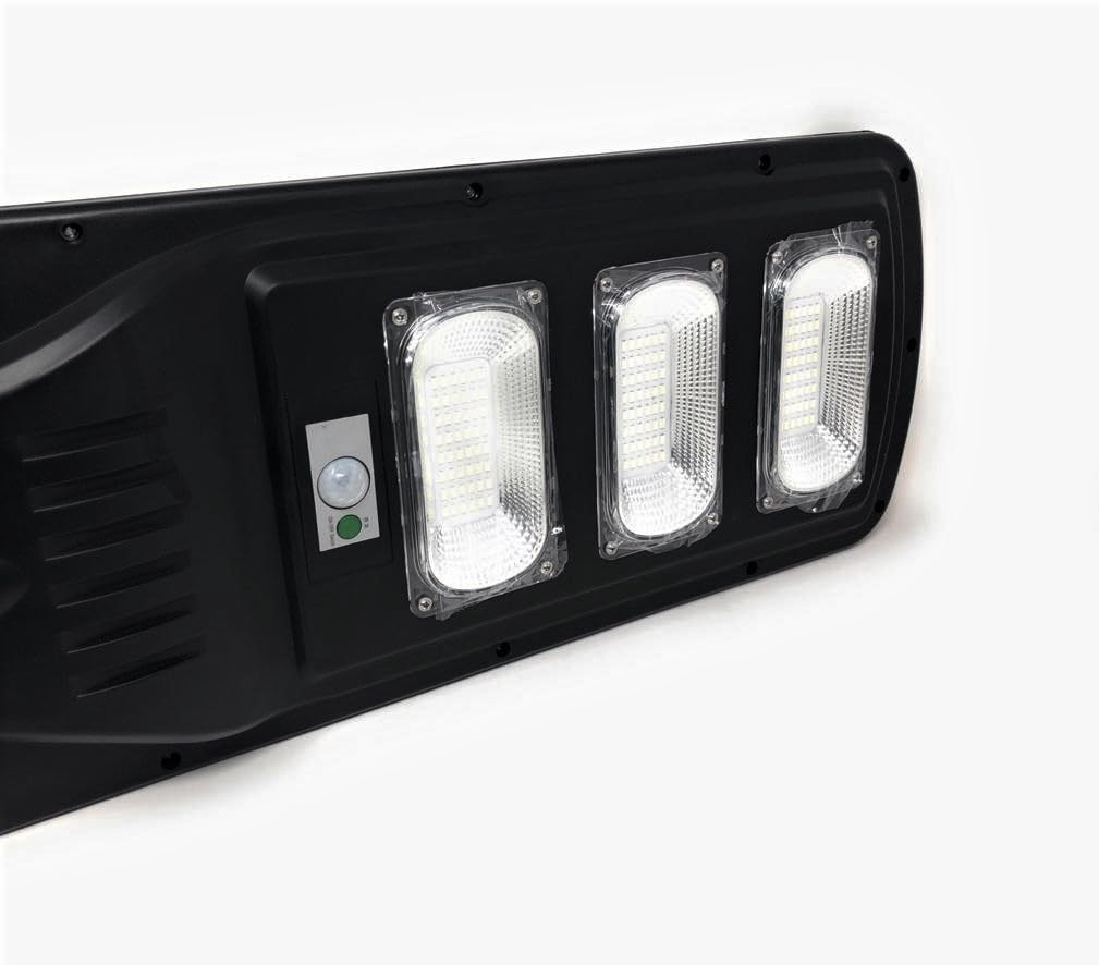 TEMPO DI SALDI Lampione Solare Led Esterno 90 W in Alluminio 63x25x7 cm con Telecomando e Sensore Crepuscolare - Faro Led Esterno con Pannello Solare Integrato impermeabile IP65 - Lampione da Giardino