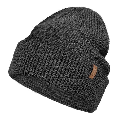 Warm Winter Beanie for Men & Women, Soft Merino Wool Blend Knit Hat, Slouch or Cuffed Style for Ski, Hiking & Outdoor Gift Black