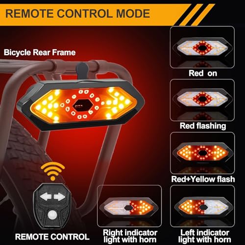 Luz Trasera Bicicleta Potente LED con Intermitentes y Mando a Distancia - 5 Modos LED, IPX4 Impermeable, USB Recargable, Bocina, Montaje Universal para Manillar/Portaequipajes/Casco - imagen 2