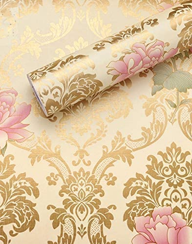 VI COLLECTIONS 1000 X 45 CM Golden Damask & Rose Flowers Self Adhesive Wallpaper (B0BRD2ZTFR) Amazon Price History, Amazon Price Tracker