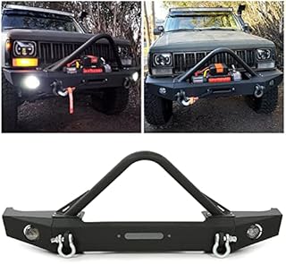 Front Bumper Compatible with 1984-2001 Jeep Cherokee XJ 1984-2001 Jeep Comanche MJ w/Winch Plate & Fog Lights Black