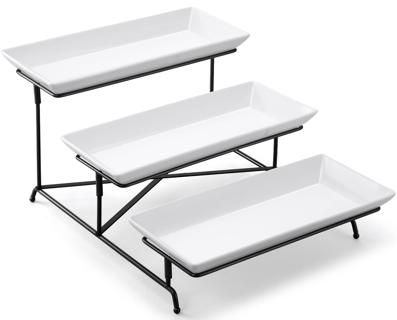 Photo 1 of Yedio 3 Tier Serving Tray Set 14 Inch Porcelain Tiered Serving Trays Platters, Collapsible Sturdier Stand with Stable Cross Bars, Three Layer Serving for Party Entertaining Food Display Fruit Dessert 14 Inch Black