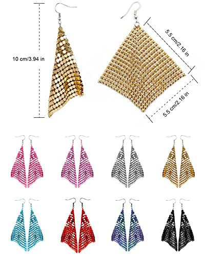 8 Pairs Sequin Dangle Earrings Trendy Women Earrings Gold Sequin Earrings Mesh Grid Tassel Drop Earrings Tassel Long Drop Dangle Earrings3