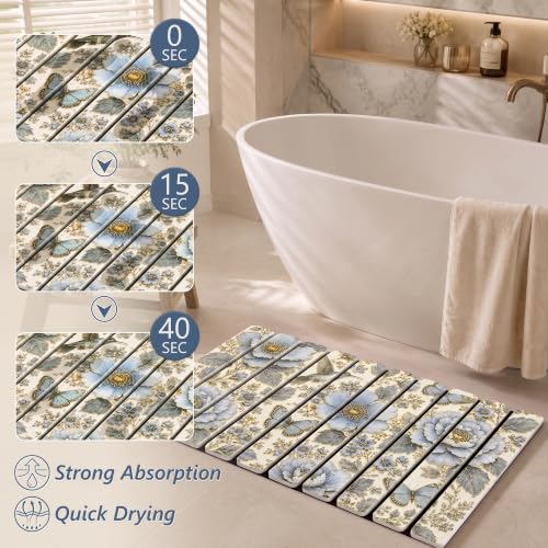 Image of AWW Foldable Stone Bath Mat, Diatomaceous, 23.6 inchx15.5 inch, Blue Garden