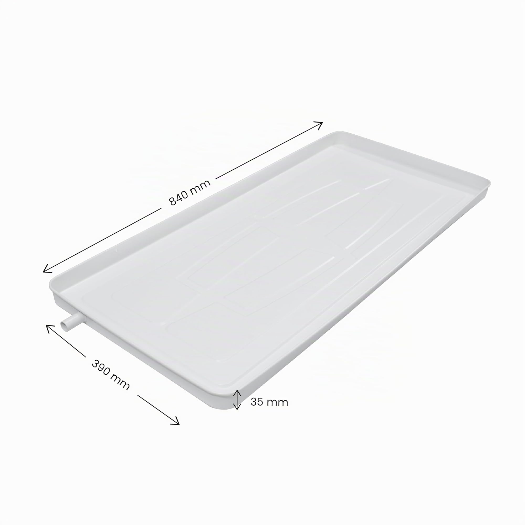 Vassoio di condensazione per aria condizionata, in acciaio inox 304 bianco, per uso esterno, anticorrosione, con tubo di scarico e supporto regolabile, 840 x 390 x 35 mm