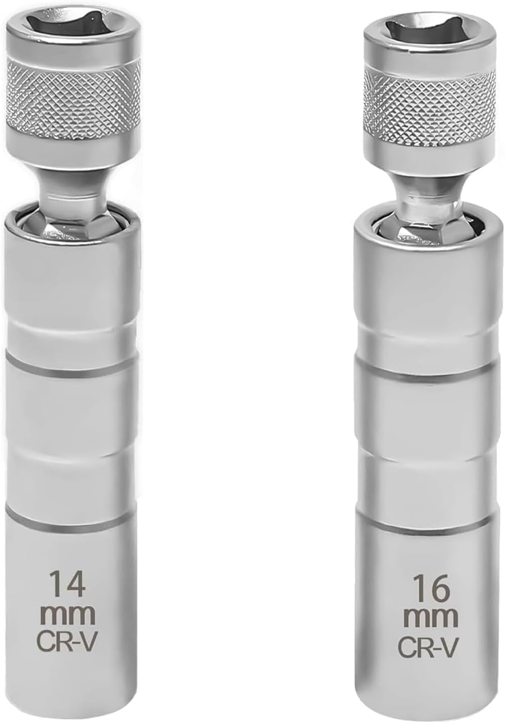 2 Pack 3/8 Inch Thin Wall Spark Plug Socket, 14mm & 16mm 12-Point Magnetic Swivel Universal Joint Socket, Professional Spark Plug Removal Tool