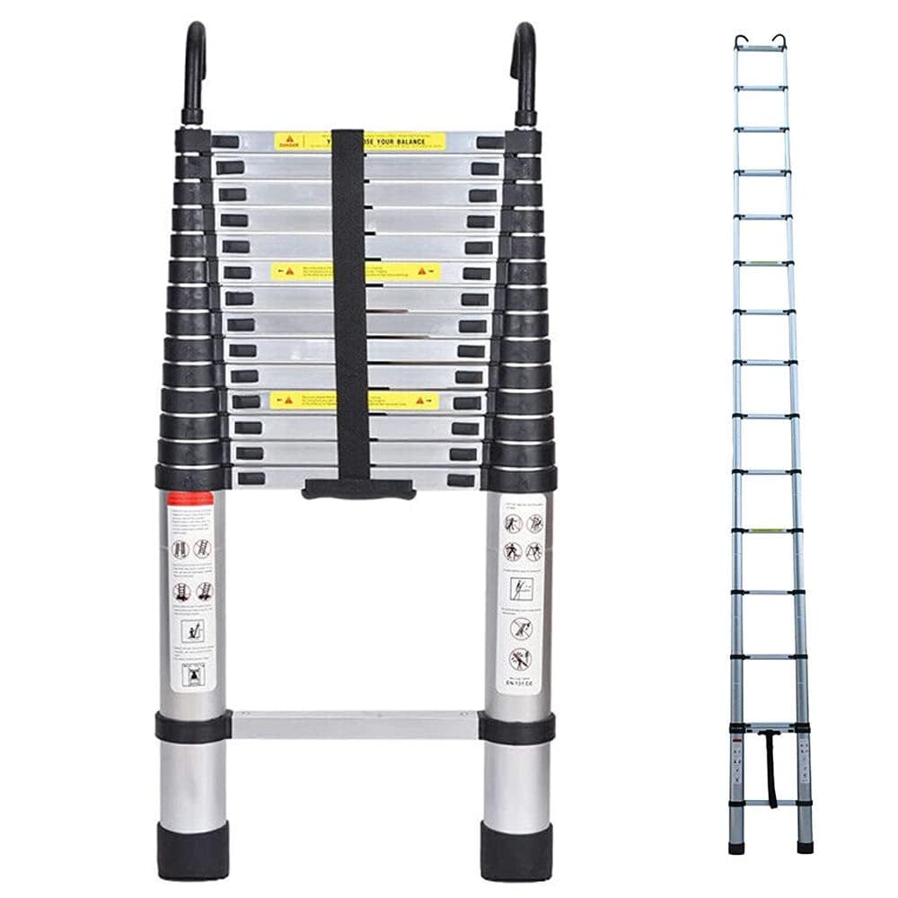 Échelle télescopique télescopique en aluminium 5 m avec crochet de toit en aluminium portable multifonction, pliable, portable, résistante et multifonction, extensible