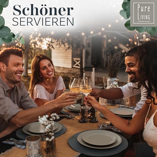 Steingut Geschirrset 4 Personen Hygge 16 tlg. TESTSIEGER, Traumhaftes Skandinavisches Steingut Geschirr Set, Schüssel- und Teller Set, Tafelservice 4 Personen, Geschirrsets Pure Living in Hellbraun