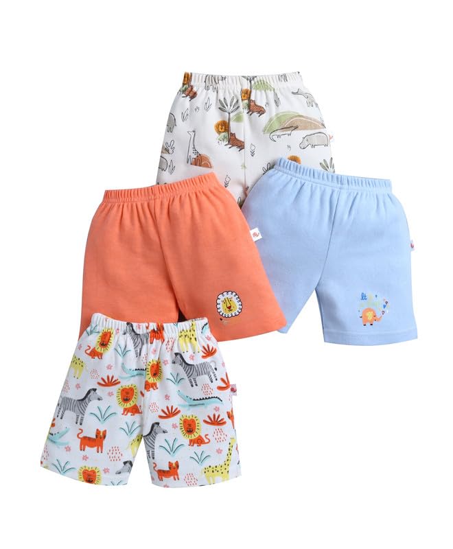 Image of BUMZEE Baby Boys Cotton Pack of 4 Above Knee Length Shorts
