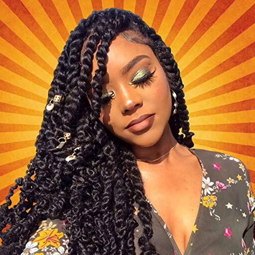 Eerya 6 Packs Passion Twist Crochet Hair Water Wave Bohemian Braids for Passion Twist Crochet Braiding Hair Hot Water Setting Itch Free Synthetic Fiber Natural Hair (6Packs 18Inch, 1B# Natural Black)