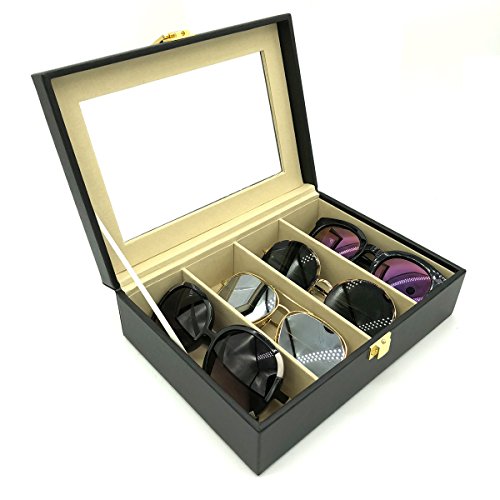 UnionPlus Travel 4-Slot Eyeglass Sunglass Glasses Organizer Collector - Faux Leather Storage Case Box (Black - 4 Slots)