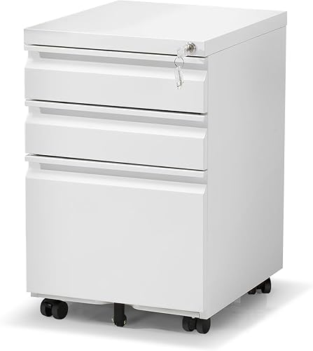 SoarFlash Archivador de 3 cajones con cerradura, archivador de metal rodante para oficina en casa, debajo del escritorio, archivador móvil con