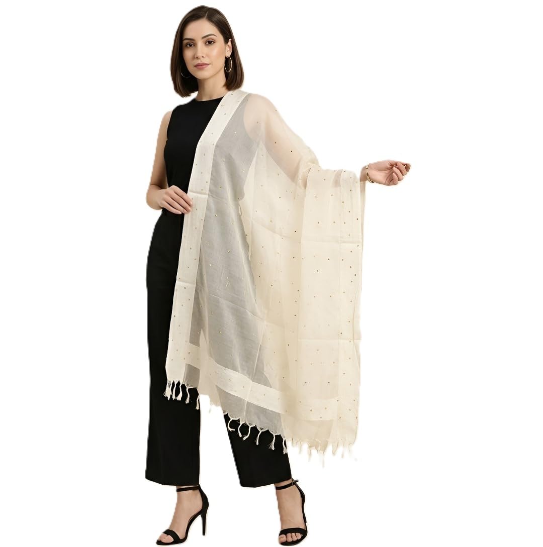 muffly Women's Organza Dupatta with Elegant Beads Work & Scattered Butti Design | Lightweight Sheer Ethnic Dupatta for Festive, Party & Occasion Wear | Size 2.4 x 0.9 m-picture-19