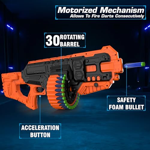 Image of Chanak Street Viper Big Blaster Motorized Dart Gun Toy Includes 50 Soft Foam Bullet Darts, 60-Foot Firing Range, Rechargeable Electric Battery Design for Boys Girls, Above 8+ Age(Black-Orange)
