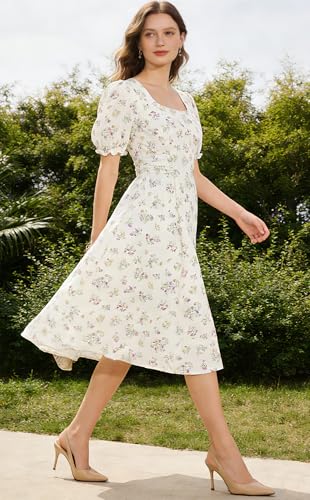 Image of Belle Poque Women's Vintage Midi Cottagecore Cocktail Dresses | Belle Poque Women's Vintage Cottage Core Dress,A-line,Midi,Square Neck,Homecoming Dress,Cocktail Dress,Sun Dress